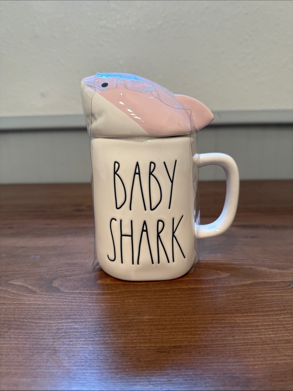 Rae Dunn White Mug with Pink Shark Lid - Baby Shark